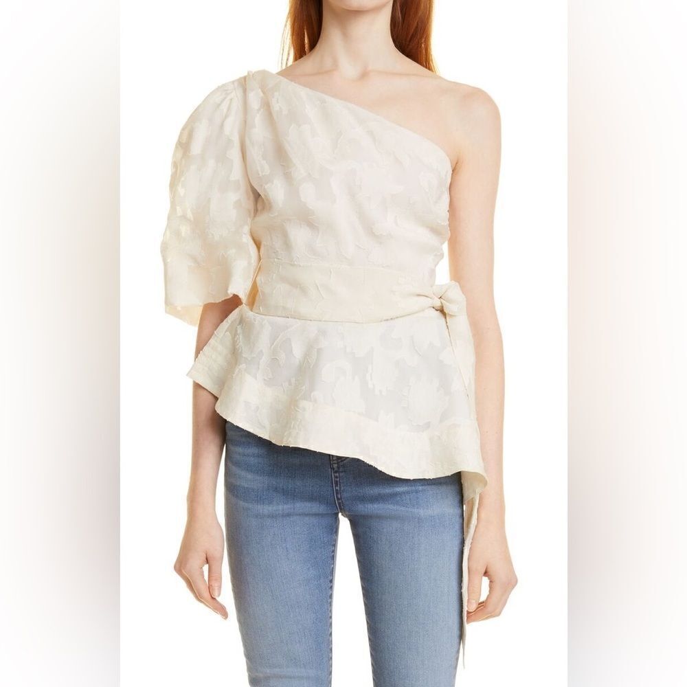 VERONICA BEARD Fete One-Shoulder Coupé Silk Top in ECRU Size 8
